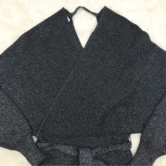 GIANNI BINI Alston Sexy Low Cut Sweater Dress Belted Black Gray Sz XS Small New - Picture 4 of 16